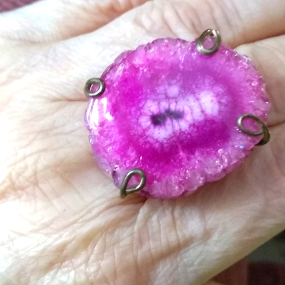 Beautiful Pink and Purple Solar Quartz Ring SZ 7